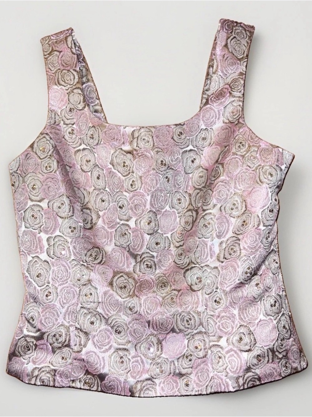 DressBarn Pink/Gray Floral Sequin Square Neck Side Zip Tank Top Women's Size 10